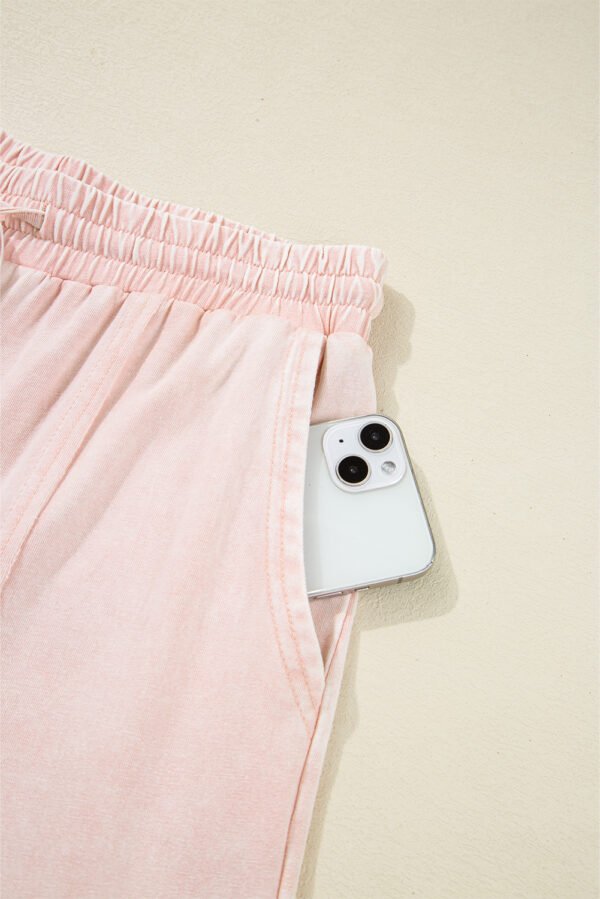 Pink Flower Patch Mineral Washed Terry Knit Cropped Wide Leg Pants