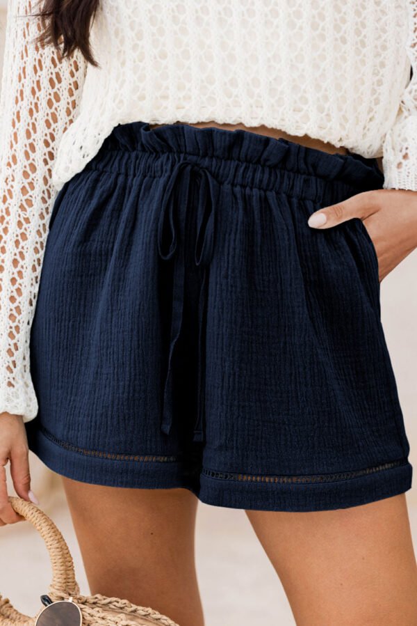 Blue Cotton Gauze Paperbag Shorts
