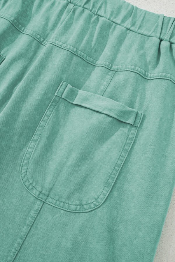 Mint Green Mineral Wash Exposed Seam Drawstring High Waist Wide Leg Cargo Pants