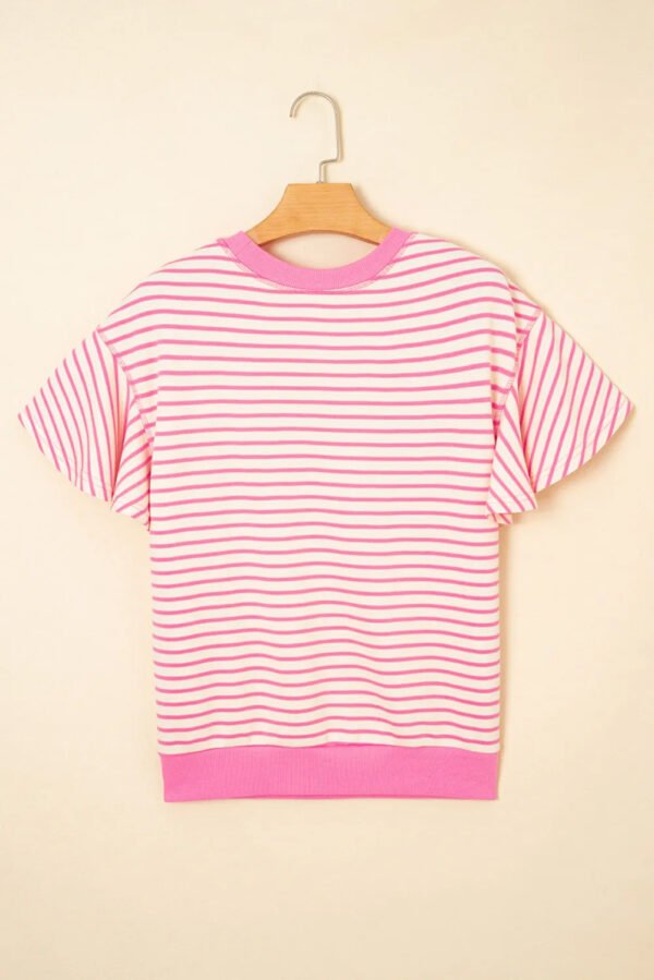 Sachet Pink Striped Sequin USA Flag Inspire Balloon Dog Patched  Ruffled Short Sleeve Top