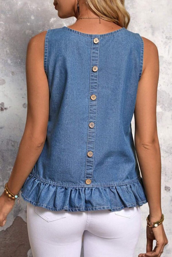 Sky Blue Ruffle Hem Sleeveless Denim Top