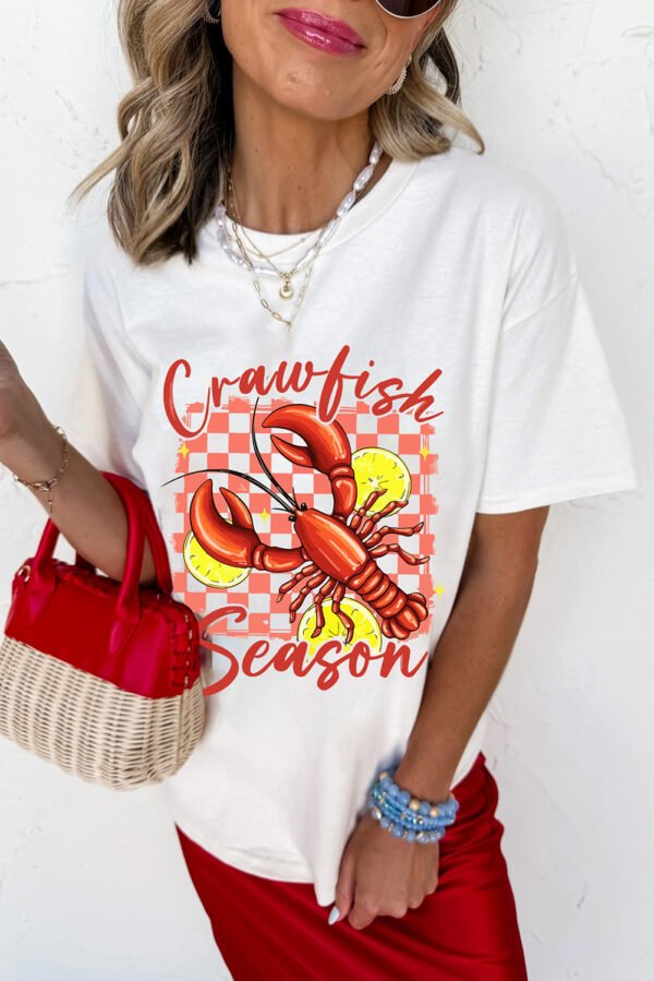 White Crawfish Season Graphic Fashion Summer T Shirt