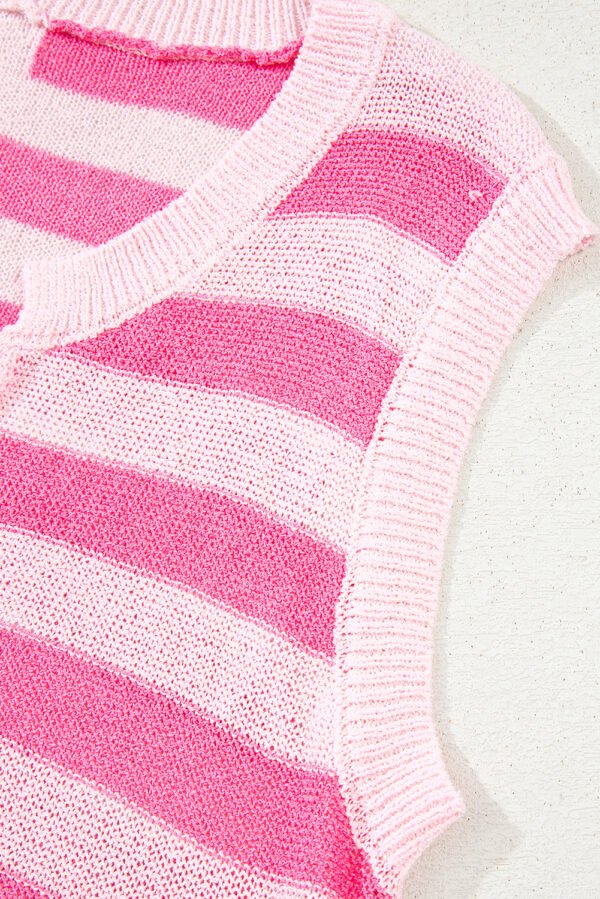 Pink Stripe USA Flag Notched Neckline Loose Sweater Vest