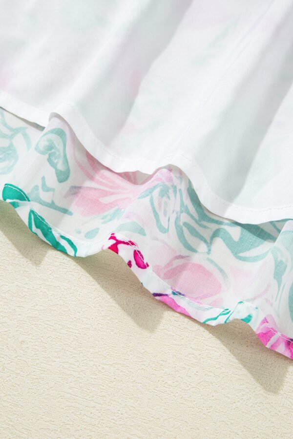 White Floral Print Ric-rac Trim Square Neck Plus Size Mini Dress