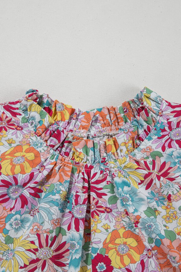 Multicolour Floral Pleated Detail Flutter Sleeve Blouse
