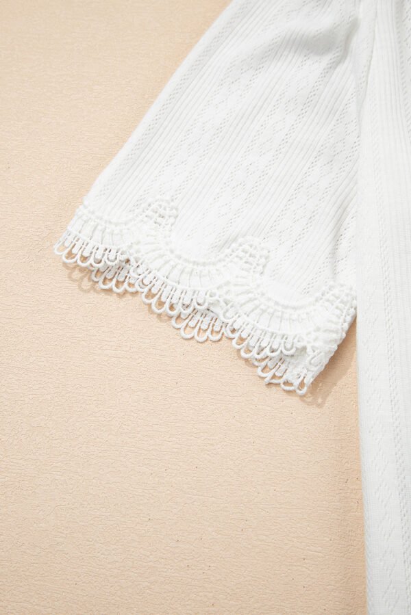 White Scalloped Lace Trim Jacquard Textured T Shirt