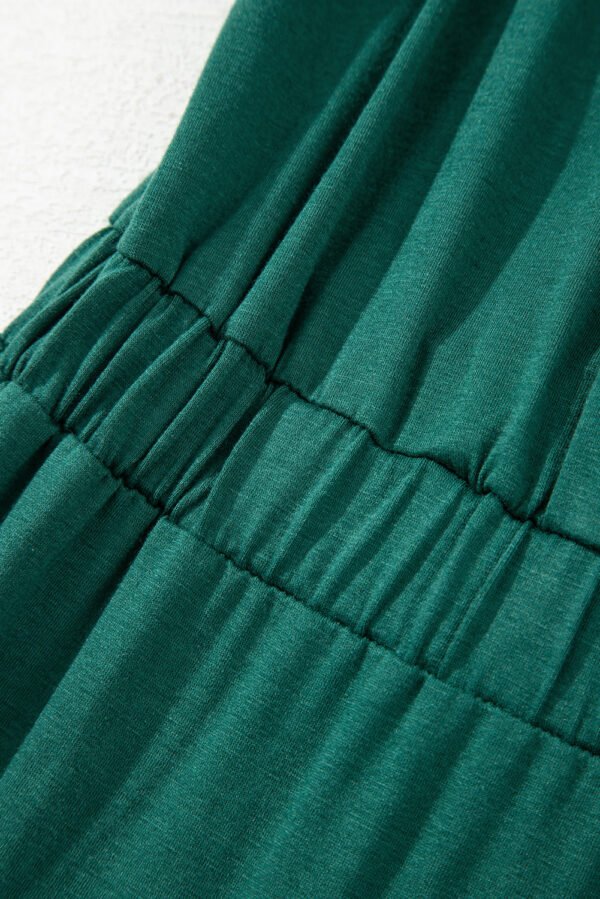 Blackish Green Deep V Pleated Crisscross Wide Leg Backless Jumpsuit