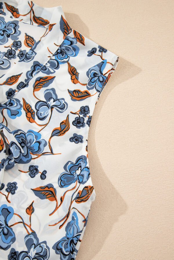 Sky Blue Floral Print Knotted V Neck Elegant Tank Top