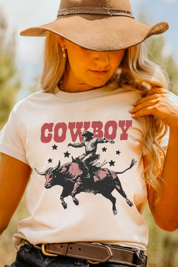 White COWBOY Star Graphic Crewneck Western Fashion Tee