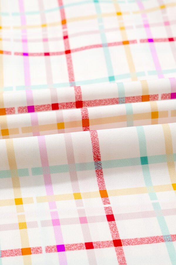 White Plaid Flutter Sleeve Colorblock Ric Rac Split V Neck Blouse
