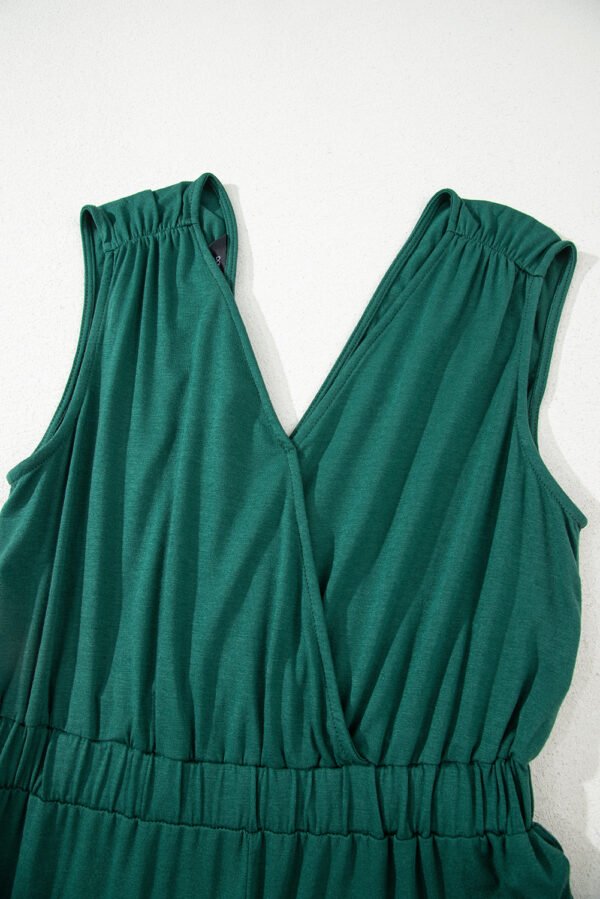 Blackish Green Deep V Pleated Crisscross Wide Leg Backless Jumpsuit