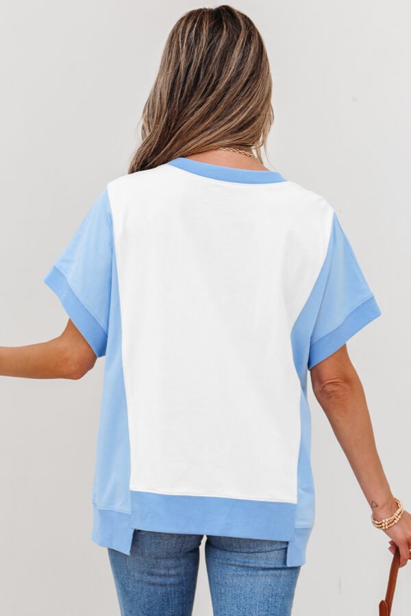 Sky Blue Patriotic Star Patched Colorblock T Shirt