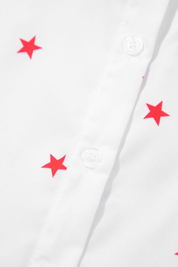 White Little Stars Printed Loose Half Sleeve Loose Shirt