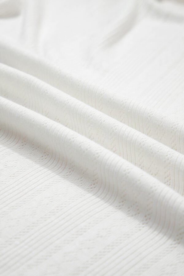 White Scalloped Lace Trim Jacquard Textured T Shirt
