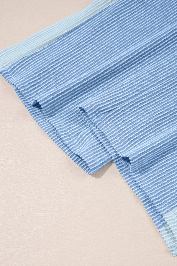 Sky Blue 2-tone Colorblock Patchwork Corded 2pcs Outfit