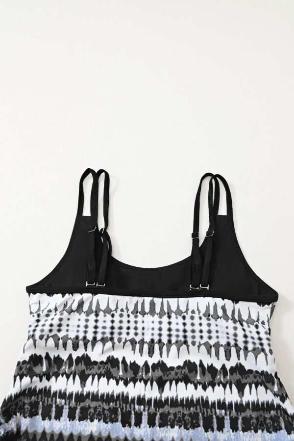 Black Printed Double Straps Printed Tankini Top with Shorts 2pcs Swimsuit