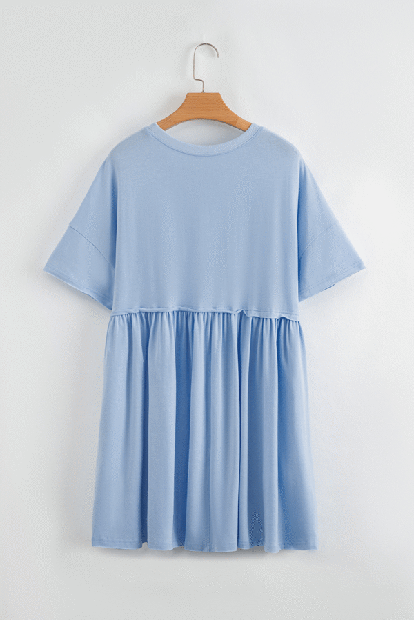 Sky Blue Star and Stripes Sequin Bow Patched T Shirt Babydoll Dress