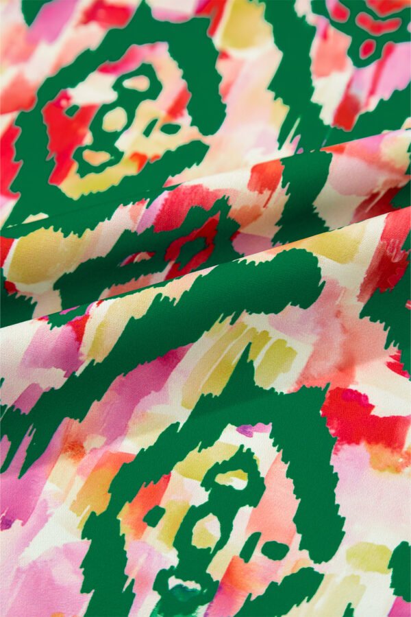 Green Abstract Print V Neck Short Sleeve Blouse