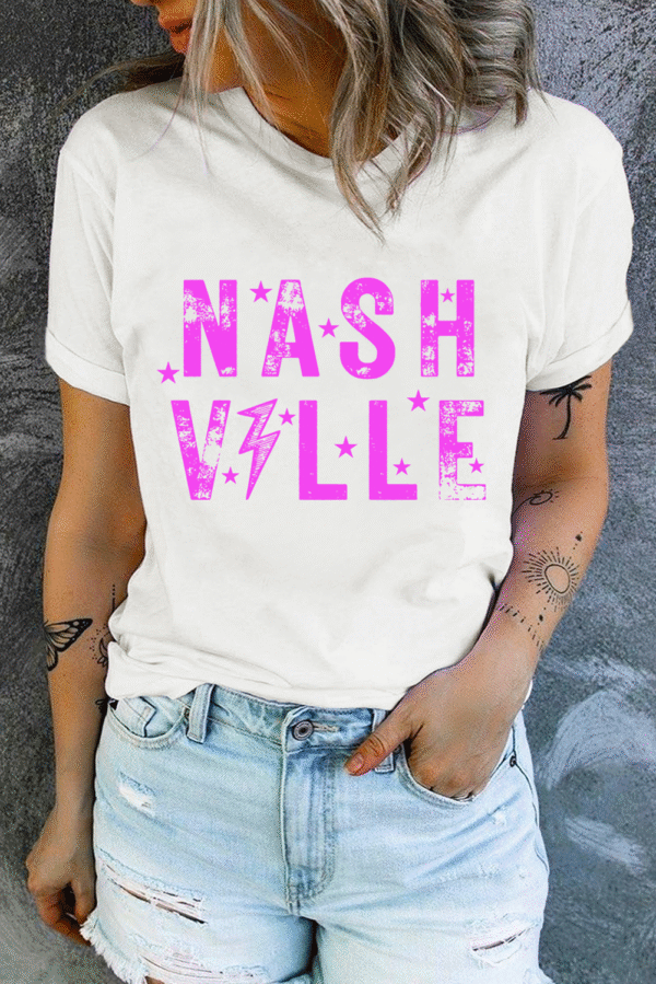 White NASHVILLE Star Graphic Crewneck T Shirt