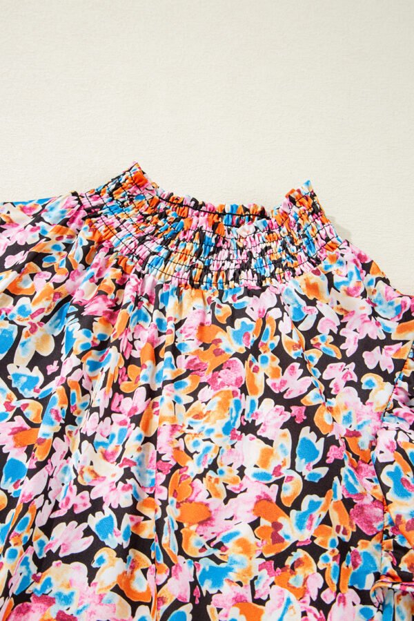 Orange Floral Print Flutter Sleeve Blouse Top