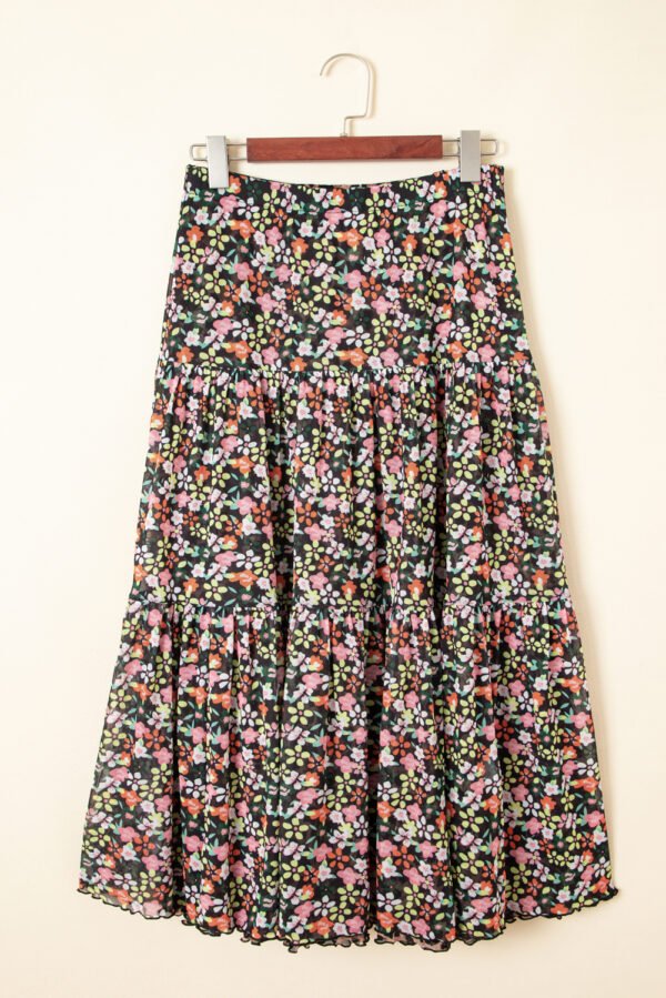 Brown Leopard Floral Reversible Ruffle Hem Maxi Skirt