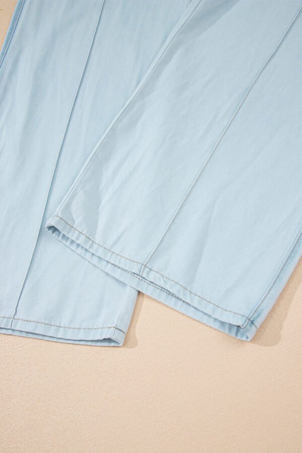 Beau Blue Light Wash Contrast Trim Center Seam Drawstring High Waist Wide Leg Denim Pants