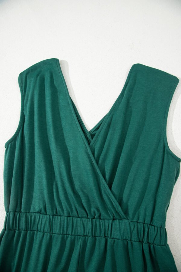 Blackish Green Deep V Pleated Crisscross Wide Leg Backless Jumpsuit