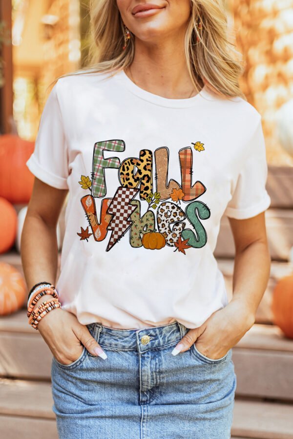 White FALL VIBES Cotton Blend Casual T Shirt