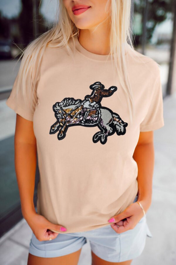 Khaki Sequin Rodeo Graphic Crewneck Tee