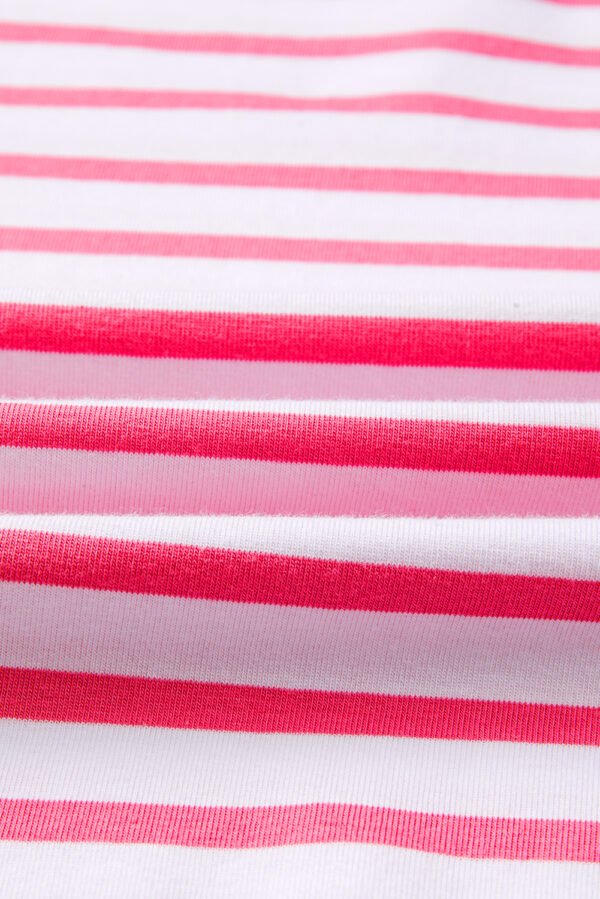 Pink Stripe Mixed Pattern Patchwork Uneven Hem Loose Tee