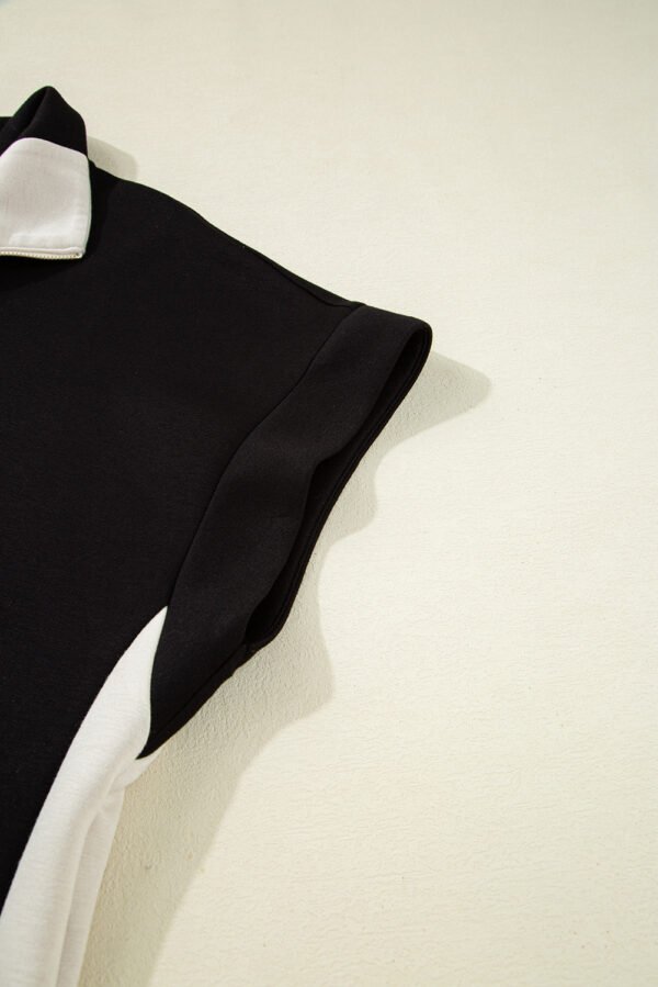 Black Contrast Zipped Stand Collared T Shirt and Short Set
