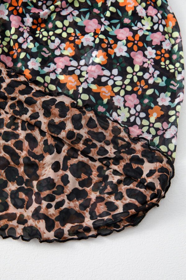 Brown Leopard Floral Reversible Ruffle Hem Maxi Skirt