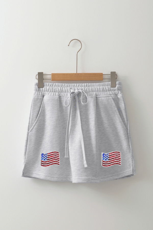 Light Grey American Flag Patched Lace-up High Waist Skort