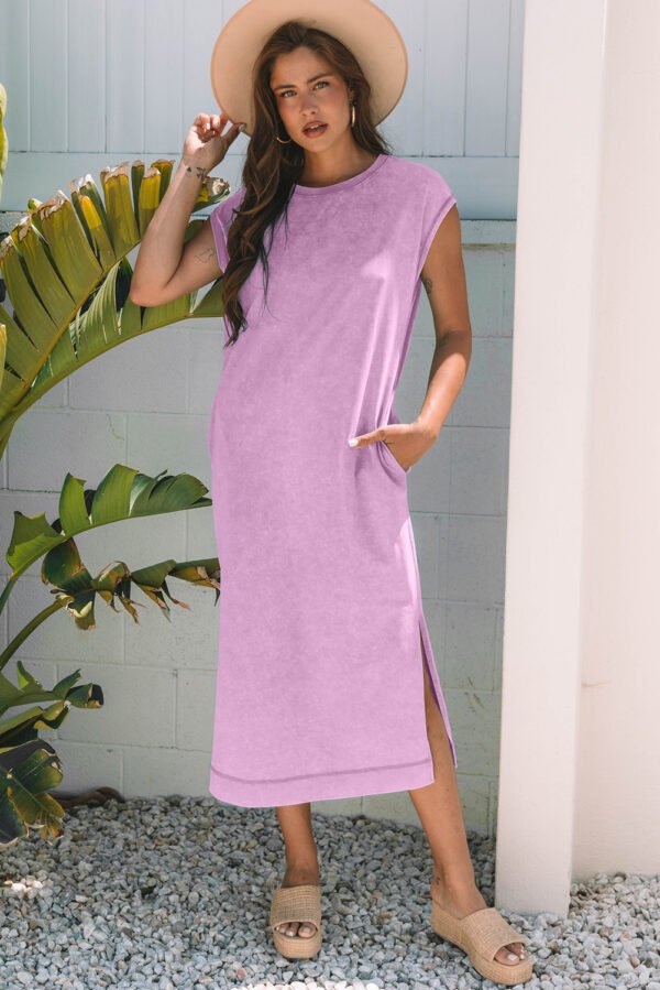 Wisteria Mineral Wash Pocketed T-shirt Long Dress