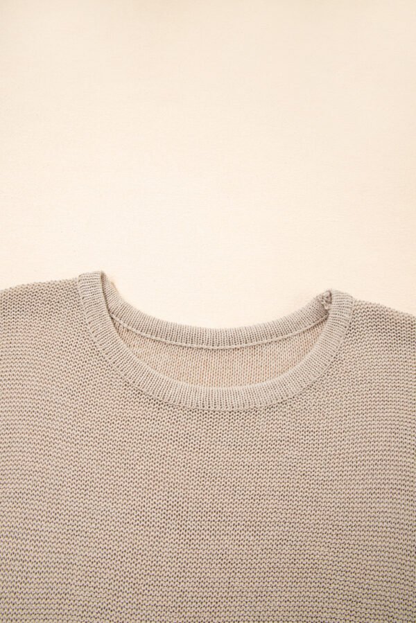 Beige Shiny Knitted Short Sleeve Drop Shoulder Sweater