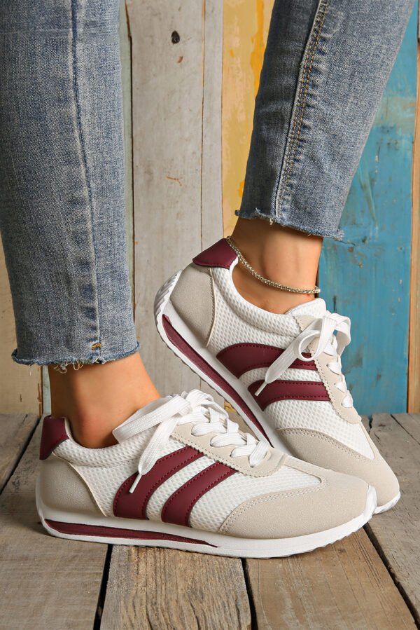 White Color Block Patchwork Breathable Lace-up Sneakers