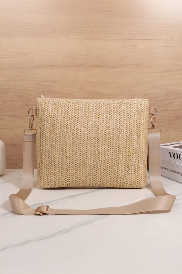 Thai Curry Leather Pocket Patchwork Straw Woven Shoulder Bag