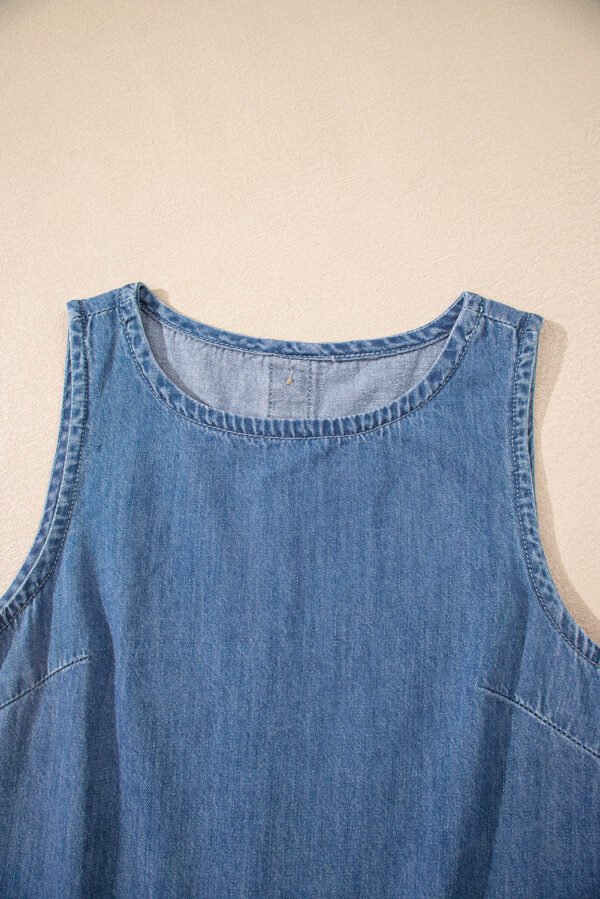 Sky Blue Ruffle Hem Sleeveless Denim Top