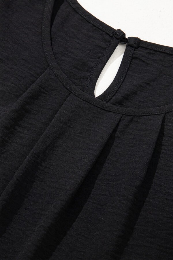 Black Flounce Sleeve Pleated Textured Blouse