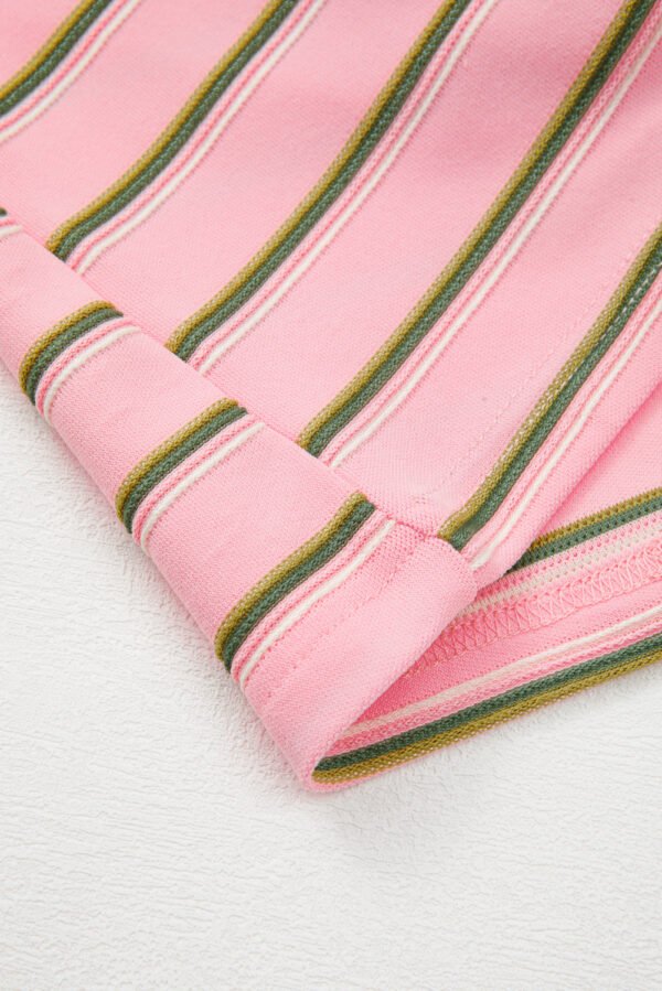 Pink Stripe V Neck Slim Fit Casual T Shirt