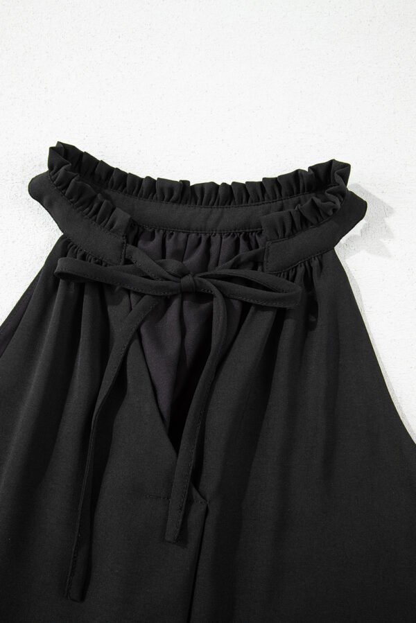 Black Pinched V Neck Tie Loose Tank Top