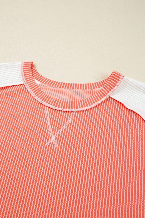 Carrot Twist Rib Colorblock Hi Low Plus Size Short Sleeve Top