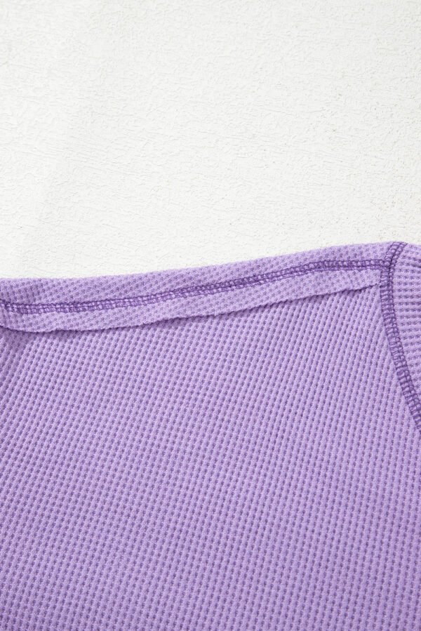 Purple Exposed Seam Half Sleeve Knitted V Neck Textured Top