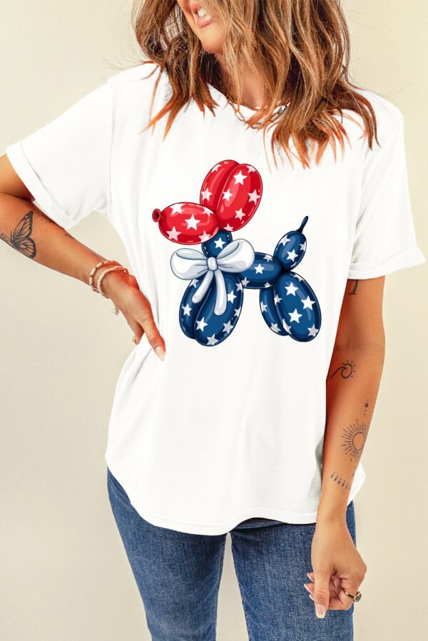 White American Flag Inspired Balloon Dog Graphic Cotton Blend T Shirt