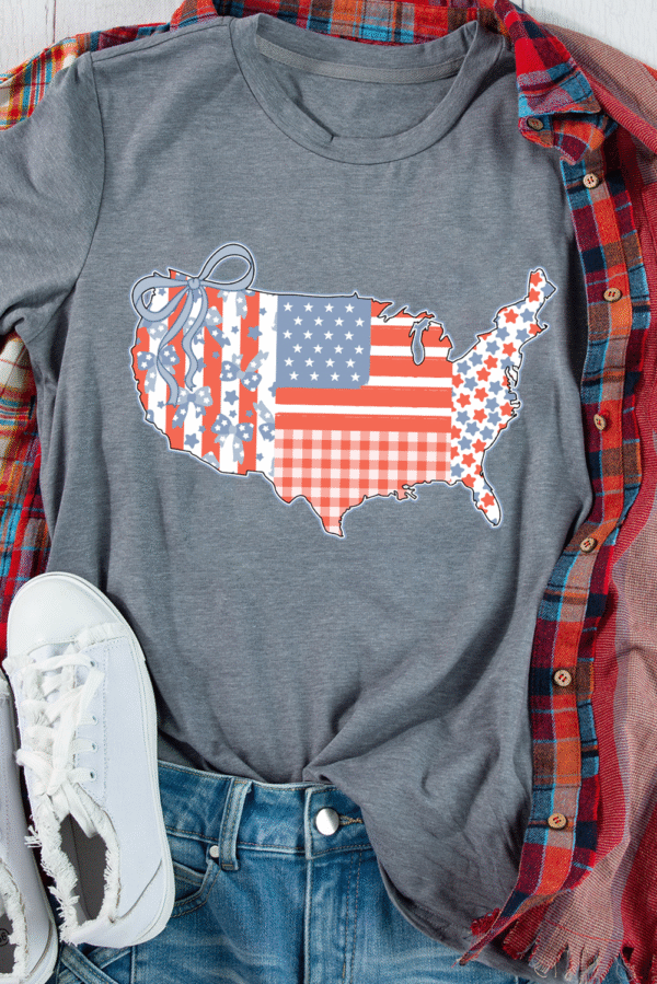 Gray American Flag Bow Map Graphic Tee