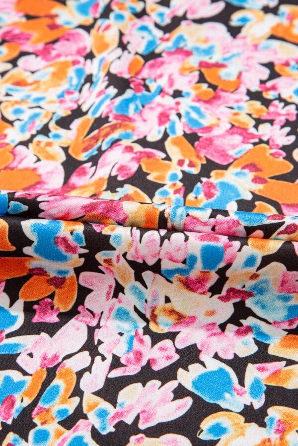 Orange Floral Print Flutter Sleeve Blouse Top