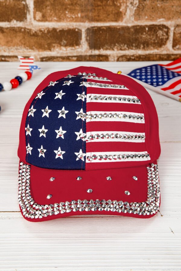 Fiery Red American Flag Rhinestone Decor Baseball Cap