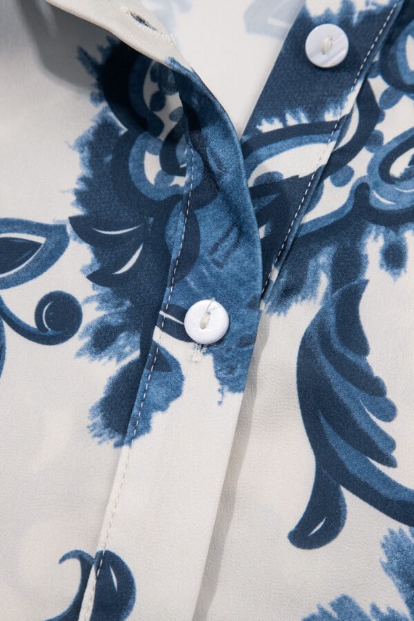 Blue Boho Floral Print Buttoned Collared Loose Fit Mini Dress