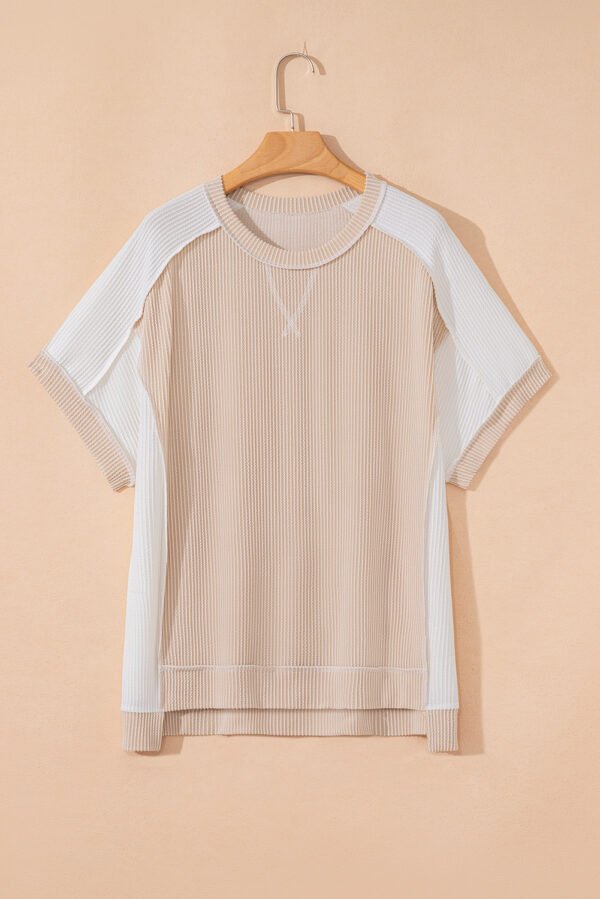 Parchment Twist Rib Colorblock Hi Low Plus Size Short Sleeve Top
