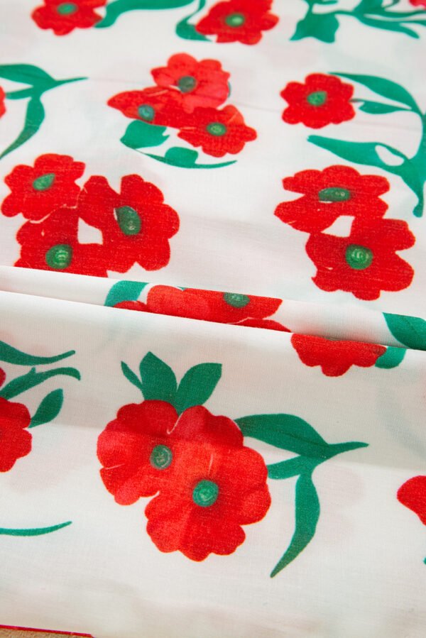 Red Floral Print Ruffled Puff Sleeve Elegant Summer Shirt